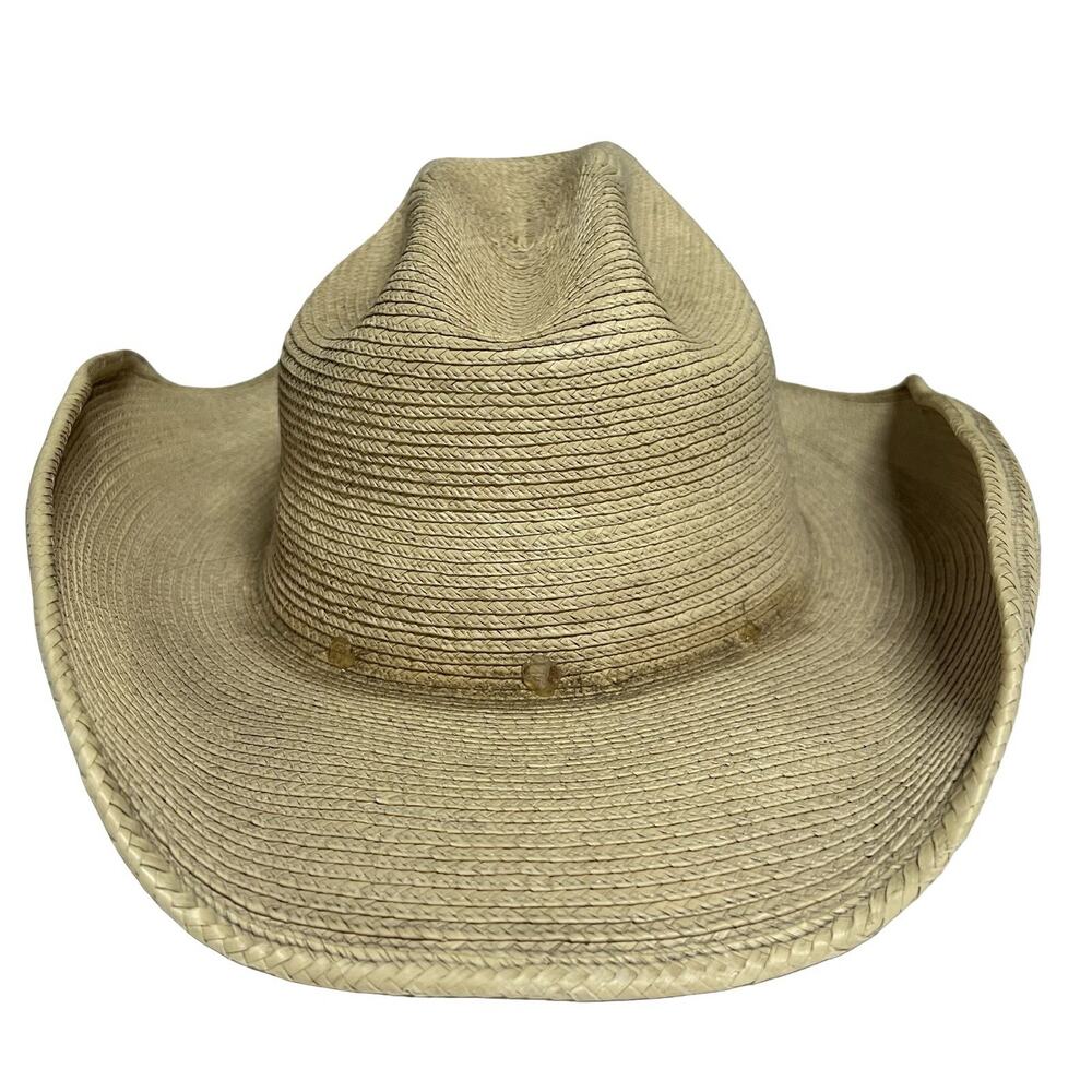 SunBody Palm Leaf Distressed Cowboy Hat 4” Brim Sun Hat Mens sz 7 Guatemala